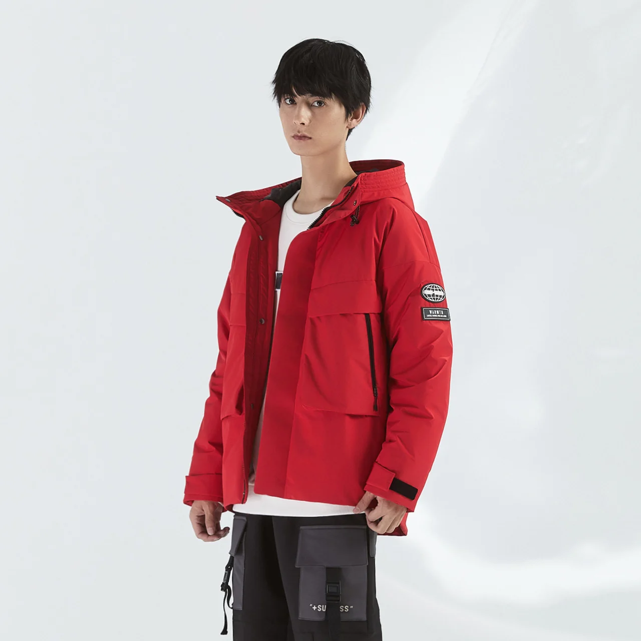 Metersbonwe Trend Cargo Down Wear For Man Loose 80% Gray Duck Down Stand Collar Hooded Warm Wear Winter Down Coat