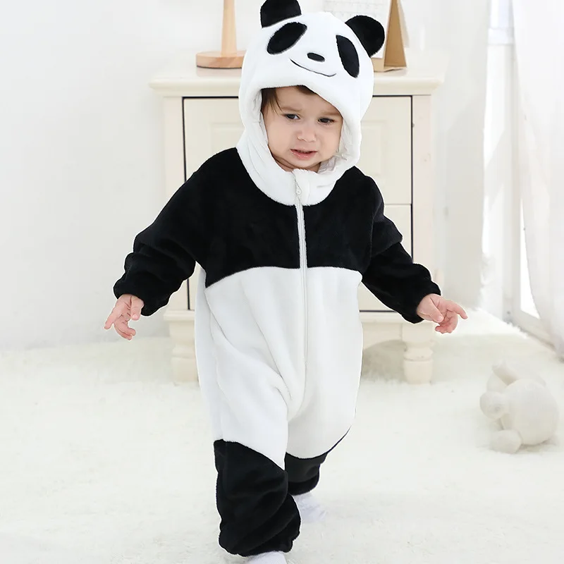 Lemurpapa Baby 0-3Y Bodysuits Boys Girls Anime Kigurumis Panda Onesie Black And White Baby Romper Infant Soft Flannel Halloween