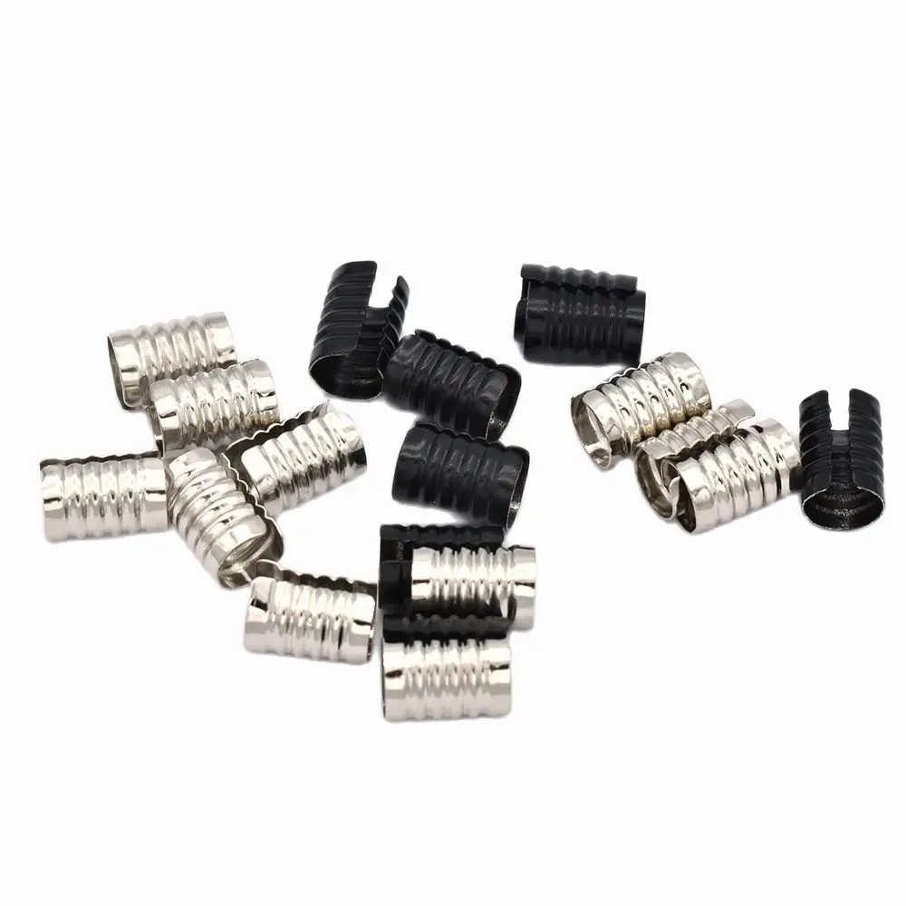 Black/Silver Crimp Cord Ends Cap Adjustable Fold Over Crimps Findings Small Round Curve End Caps without Loop Key Fob Hardware