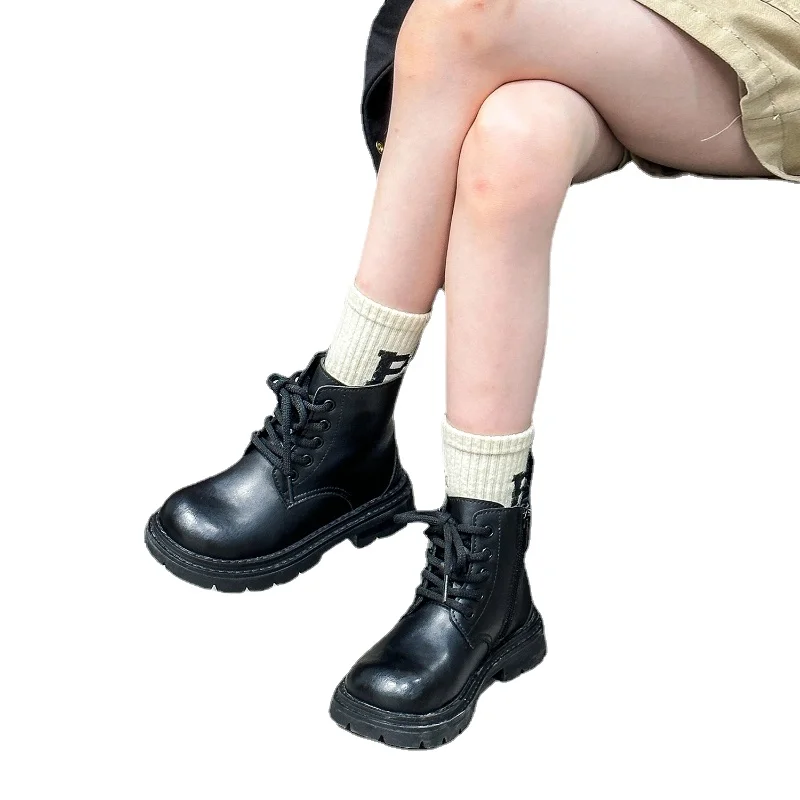 

Осенние детские спортивные ботинки, детская обувь с высоким верхом на массивном каблуке для мальчиков и девочек, кожаные ботинки на молнии