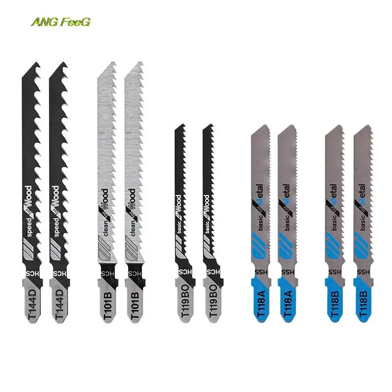 10PCS Assorted T-Shank Jig Saw Blades Saber Scroll Pattern Cutting Tools T101B, T119BO, T144D, T118A, And T118B