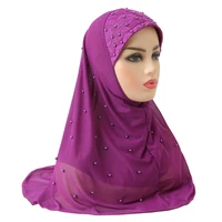high quality two layers net material muslim al amira hijab with beads pull on islamic scarf head wrap headweaer soft fabrich078