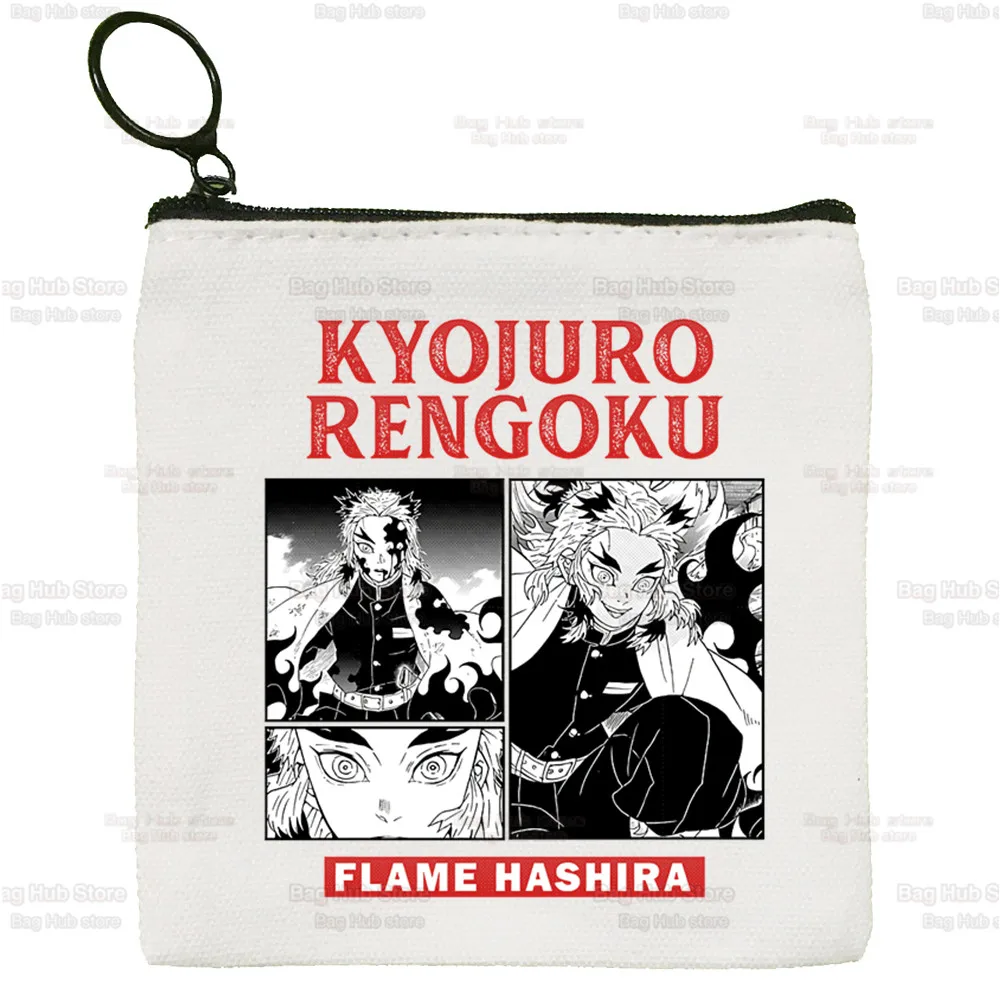Rengoku Kyoujurou Canvas Card Kimetsu No Yaiba Coin Purse Female Demon Slayer Anime Cute Simple Coin Mini Zipper Bag