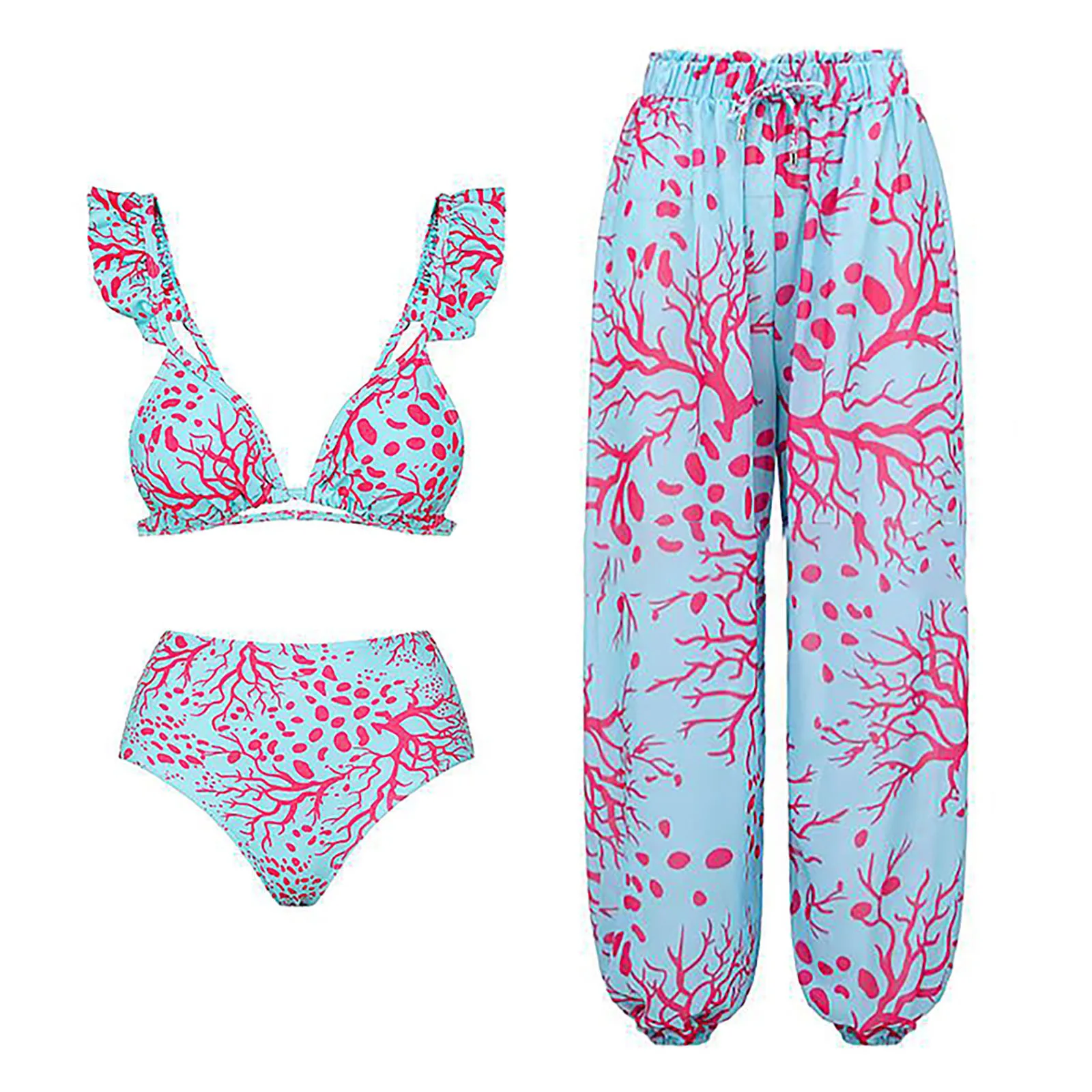 

Женское модное сексуальное пляжное бикини с принтом, V-образным вырезом и открытой спиной, монокини, купальник из 3 предметов, бикини