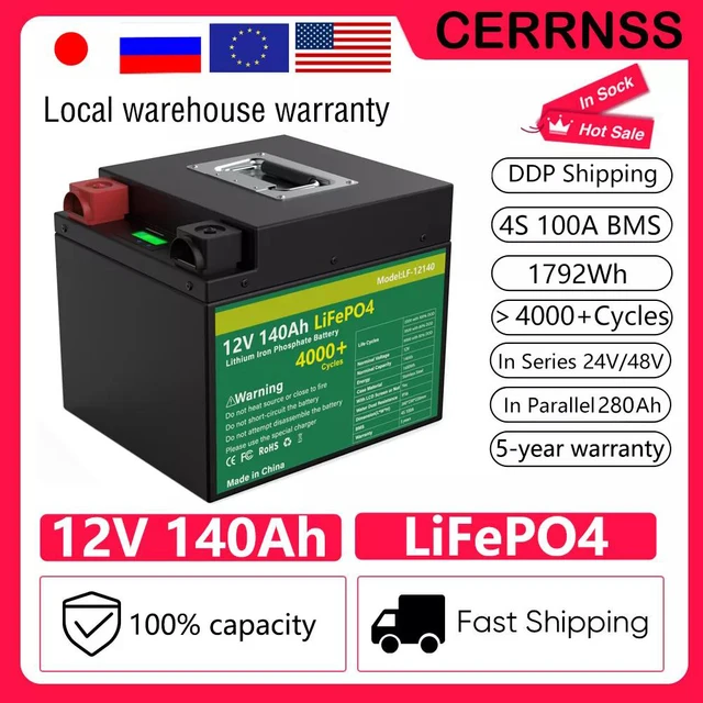 12v 100ah 140ah lifepo4 battery pack grand a cells lithium iron phosphate bulit-in bms rechargeable battery for boat motor solar