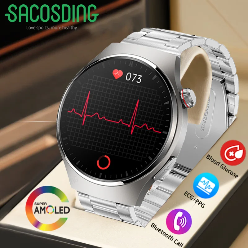 

2023 New Blood Glucose Smart Watch ECG+PPG Bluetooth Call 466*466 AMOLED Screen Smartwatch Men Body Temperature Sports Watches