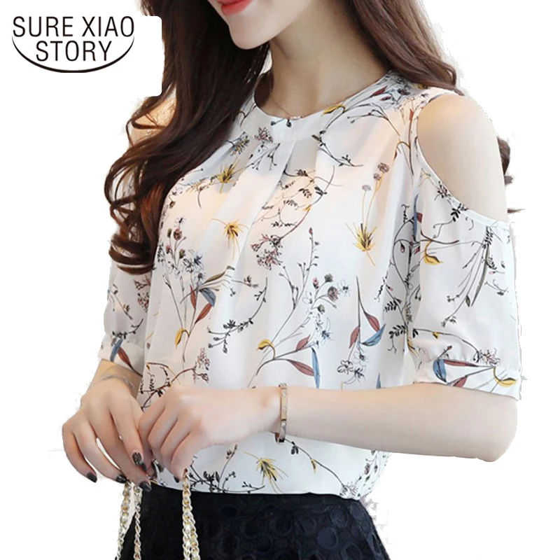 

2022 Casual Floral Shirt for Women Chiffon Print Blusas Elegant Open Shoulder Blouses Women Pleasure Office Ladies Tops 825C 30