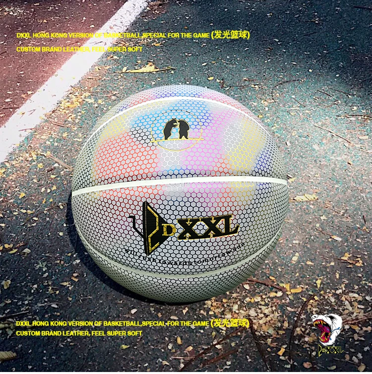DXXL 4th Holographic Luminous Basketball Rainbow Laser Reflect Light PU White Indoor Outdoor Game Basketball Ball Size 7