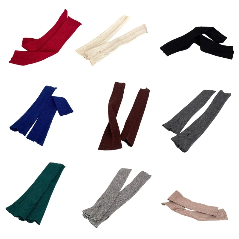 

Длинные перчатки без пальцев для женщин зимние теплые эластичные теплые трикотажные варежки с отверстием для пальцев для письма