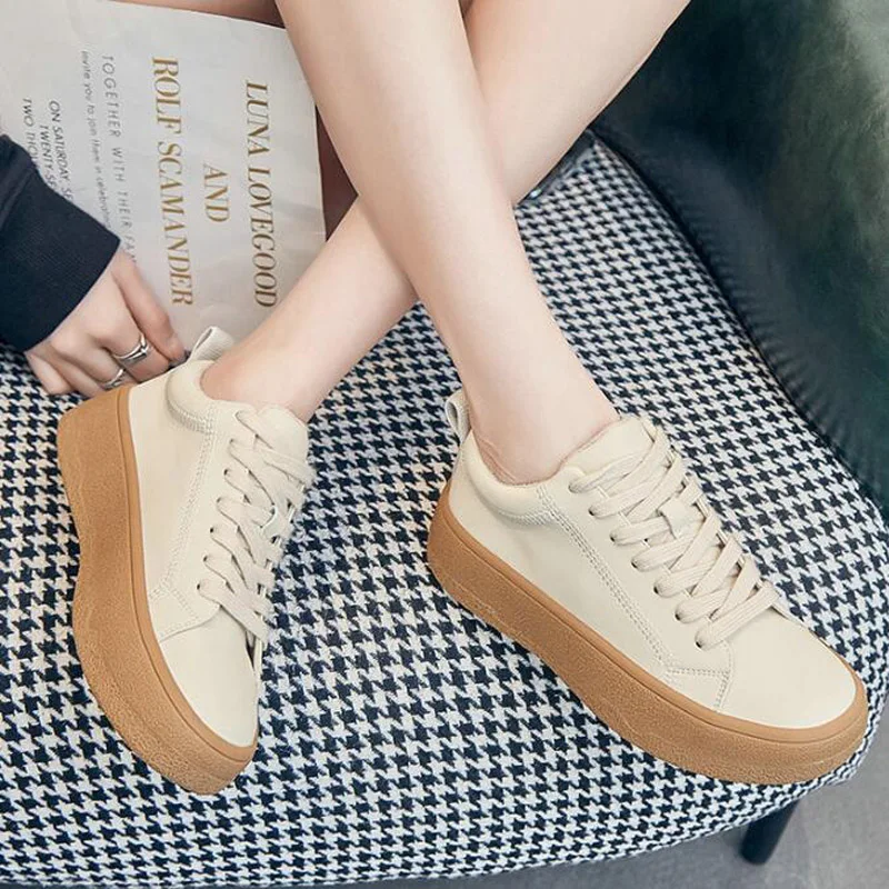GCYCG Brand White Sneakers Women Flat Platform Shoes Spring Autumn Casual Round Toe Breathable Sports Shoes Ladies