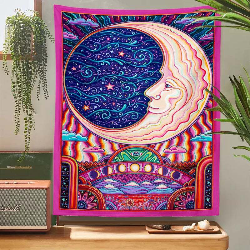 

Psychedelic Sun Moon Tapestry Wall Hanging Trippy Boho Gypsy Colorful Abstract Bohemian Hippie Witchcraft Dormitory Home Decor