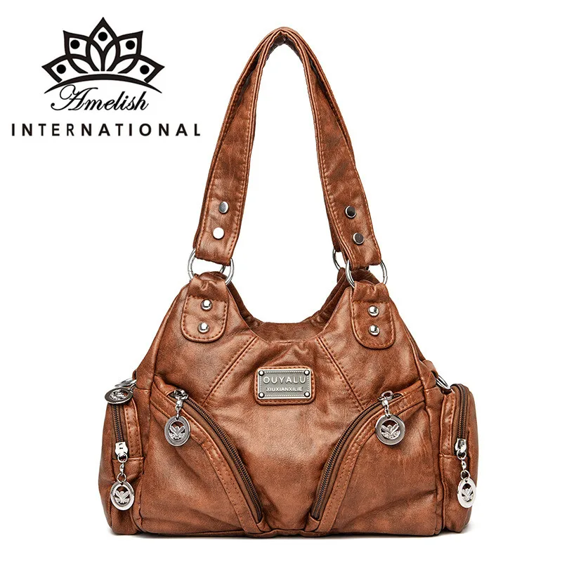 

Bags for Women 2022 Vintage Ladies Totes Soft Leather Clutch Purse Female Designer Handbag High Quality Large Hobo Shopper Bag