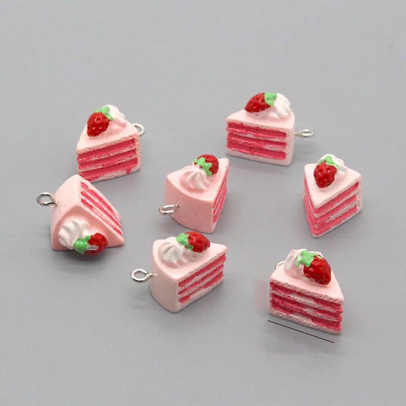 

10Pcs 3D Strawberry Cake Resin Charms Simulation Food Dessert Pendants for Earring Bracelet Necklace DIY Jewelry Keychain Making