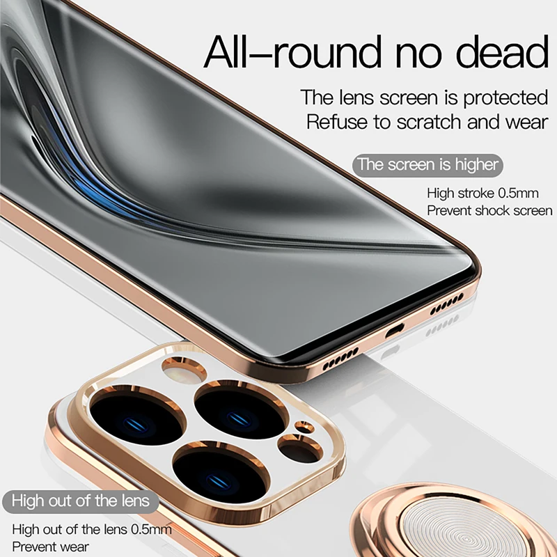 Luxury Plating Magnetic Case For iPhone 14 13 12 11 Pro Max XS X XR 7 8 Plus iPhone14 14Pro Soft Silicone Cover With Ring Holder
