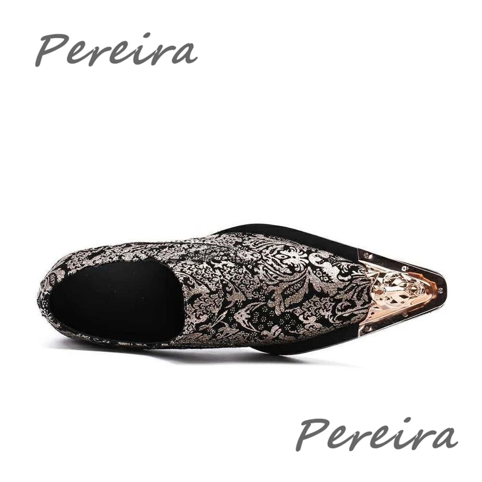 Мужские туфли с винтажным принтом Iron Toe роскошные золотые модельные из коровьей