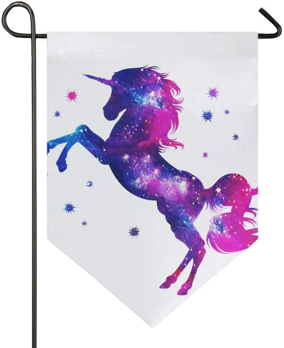 

Cosmic Unicorn Stars Polyester Garden Flag Double Sided,House Yard Flags,Holiday Seasonal Outdoor Decorative Flag Banner for Out