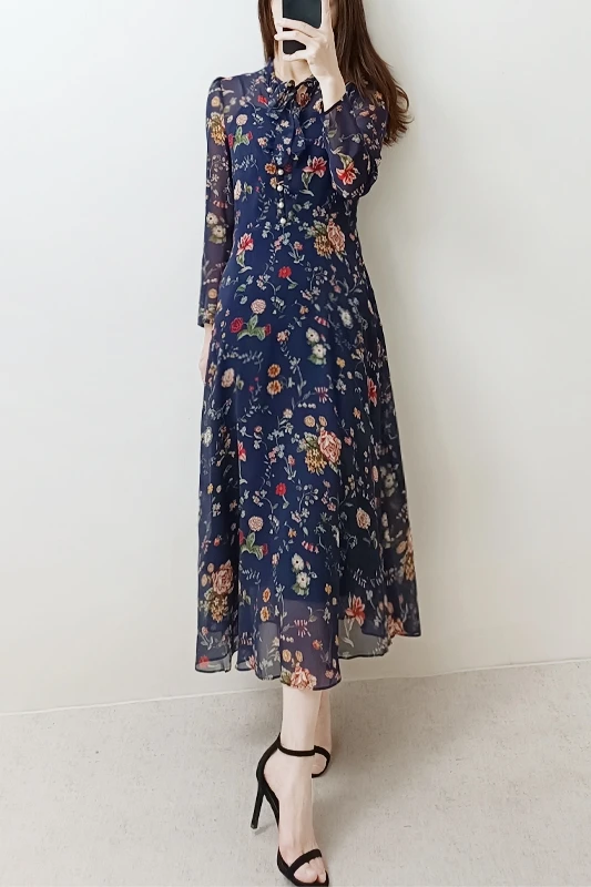 Элегантное Шелковое платье средней длины с поясом и жемчужными пуговицами 2 шт.