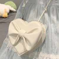 harajuku kawaii cute white heart shoulder bag female small bowknot crossbody bag women cell phone purse and handbag womens pouch