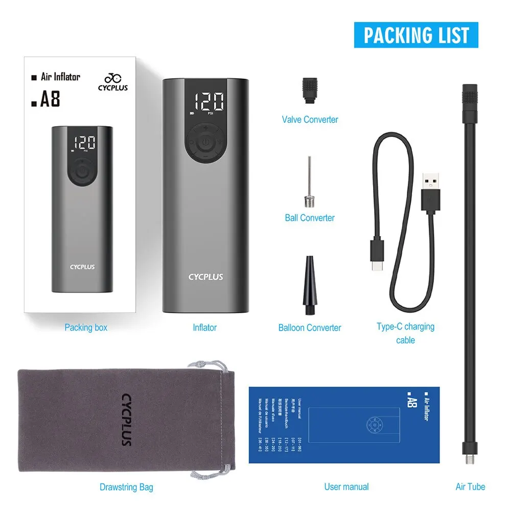 Электрический велосипедный воздушный компрессор высокого давления CYCPLUS A8