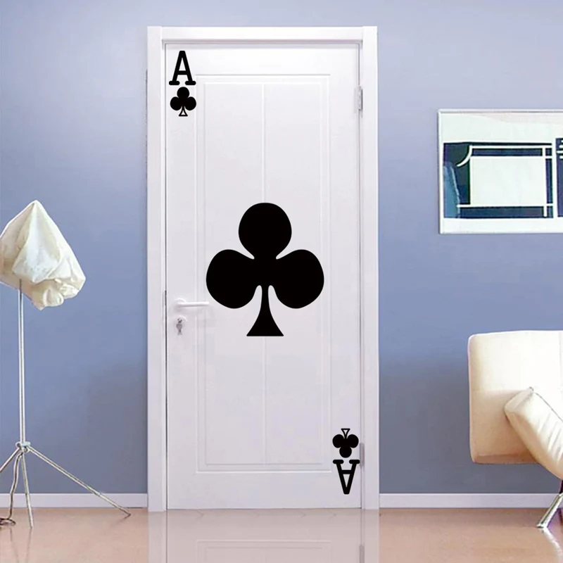 

T225# Creative Playing Cards Ace Of Clubs Door Wall Sticker Bedroom Living Room Home Decor Mural Wallpaper Decals