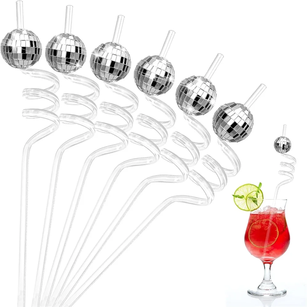 

6Pcs Mirror Disco Ball Straws 70s Disco party Decorative Mini Disco Straw Birthday Wedding Bachelorette Hen Bar Party Decoration