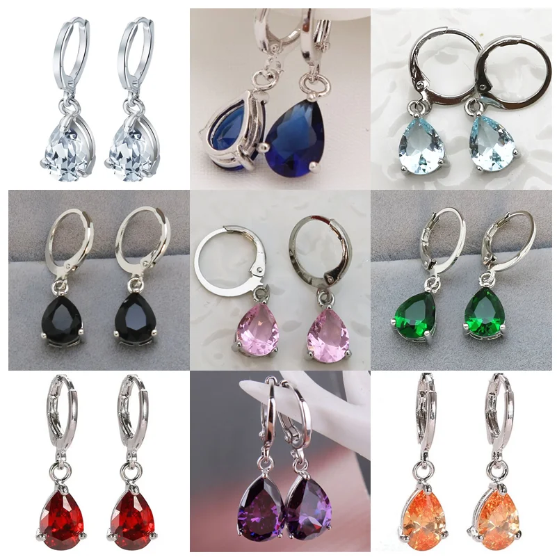 

Silver Color Green crystal Drop Earrings For Women Multicolor Zircon Earrings Simple Earrings Casual Party Prom Girl Earrings
