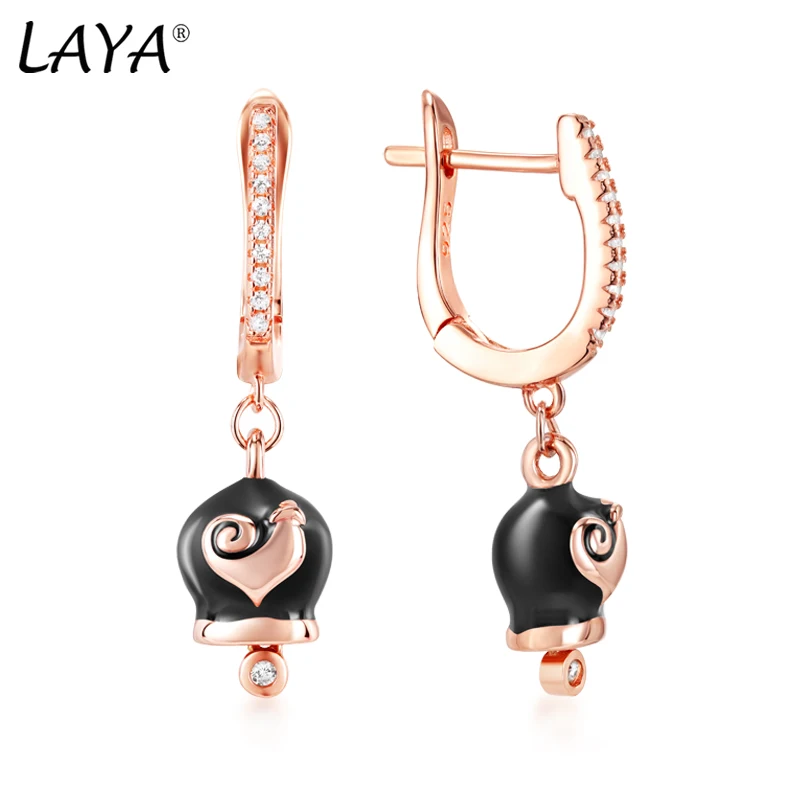 LAYA 18k Gold Drop Earrings For Women Bell Shape Shiny White Cubic Zirconia Pure 925 Sterling Silver Fine Jewelry Handmade Ename