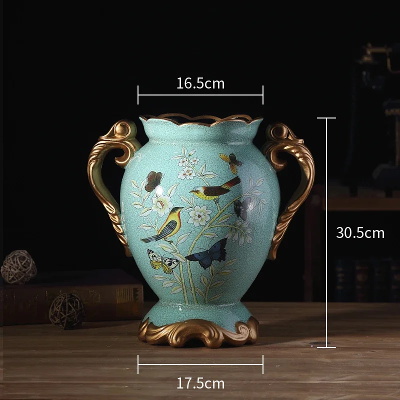 

European-Style Pastoral Ceramic Large Vase Decoration American Retro Modern Living Room Decorations