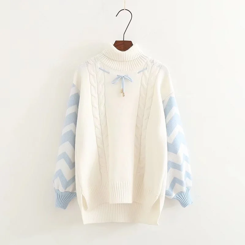 

Turtleneck knitted women's sweater pullover long lantern sleeve winter solid women's sweater 2022 loose basic pullover h00169