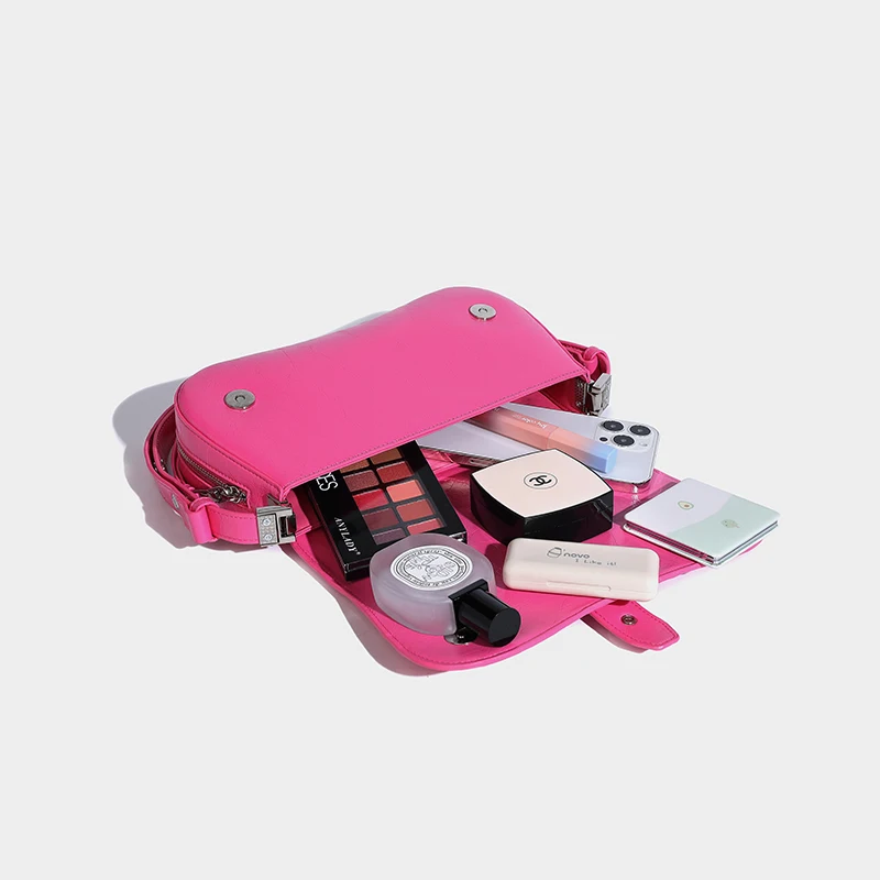 KOKOPEAS Designer Rock Leather Messenger Bag for Women Fashion Brand Flap Underarm Shoulder Purse Punk Pink Clutch Handbag