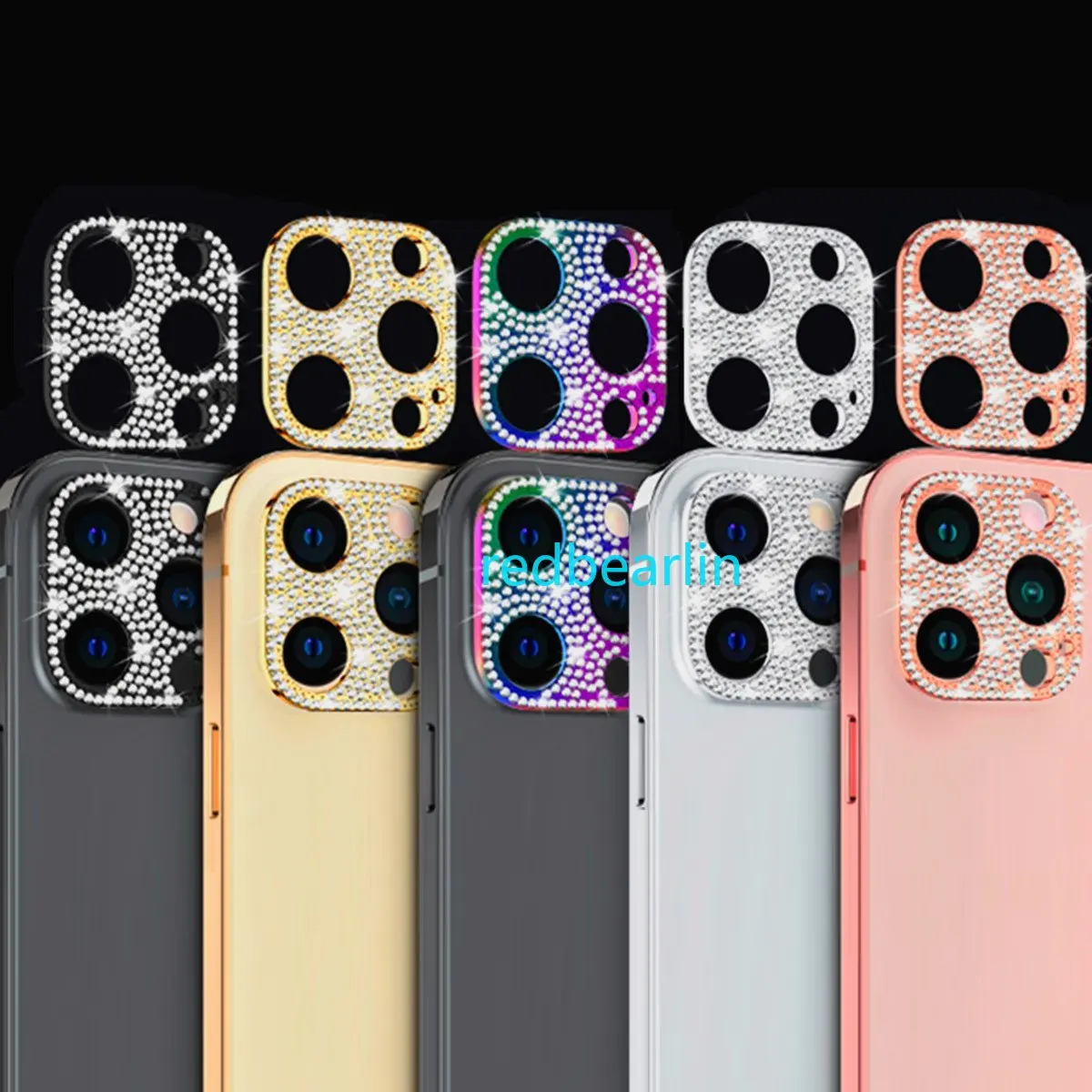 20pcs Luxury Shiny Crystal Diamond Camera Lens Protector For iPhone 11 12 13 14 Pro max Bling Glitter Metal Lens Back Cover