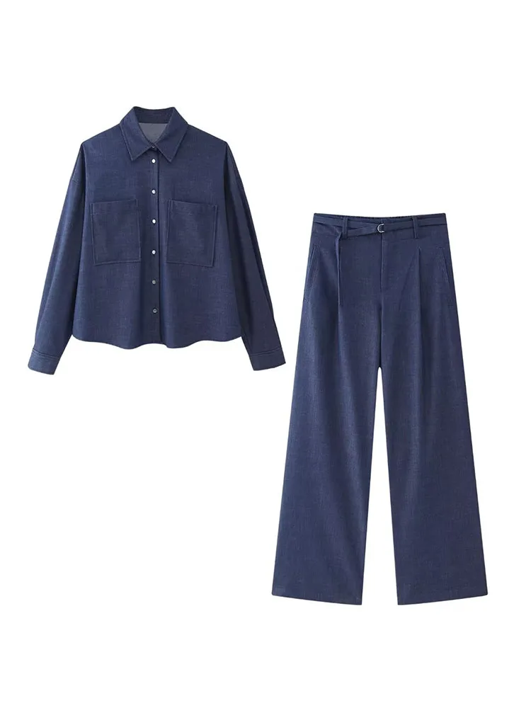 Женская Джинсовая Рубашка Во Французском Стиле Осень 2024 Комплект Из Джинсовой