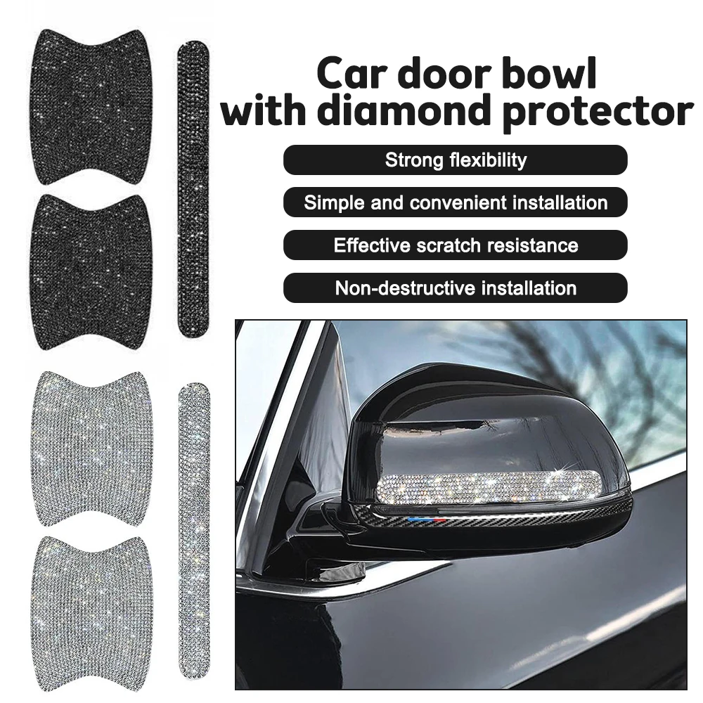 

8PCS Universal Car Door Handle Sticker Decal Warning Diamond Auto Strip Driving Safety Bling Car Accessories for Girls Wholesale