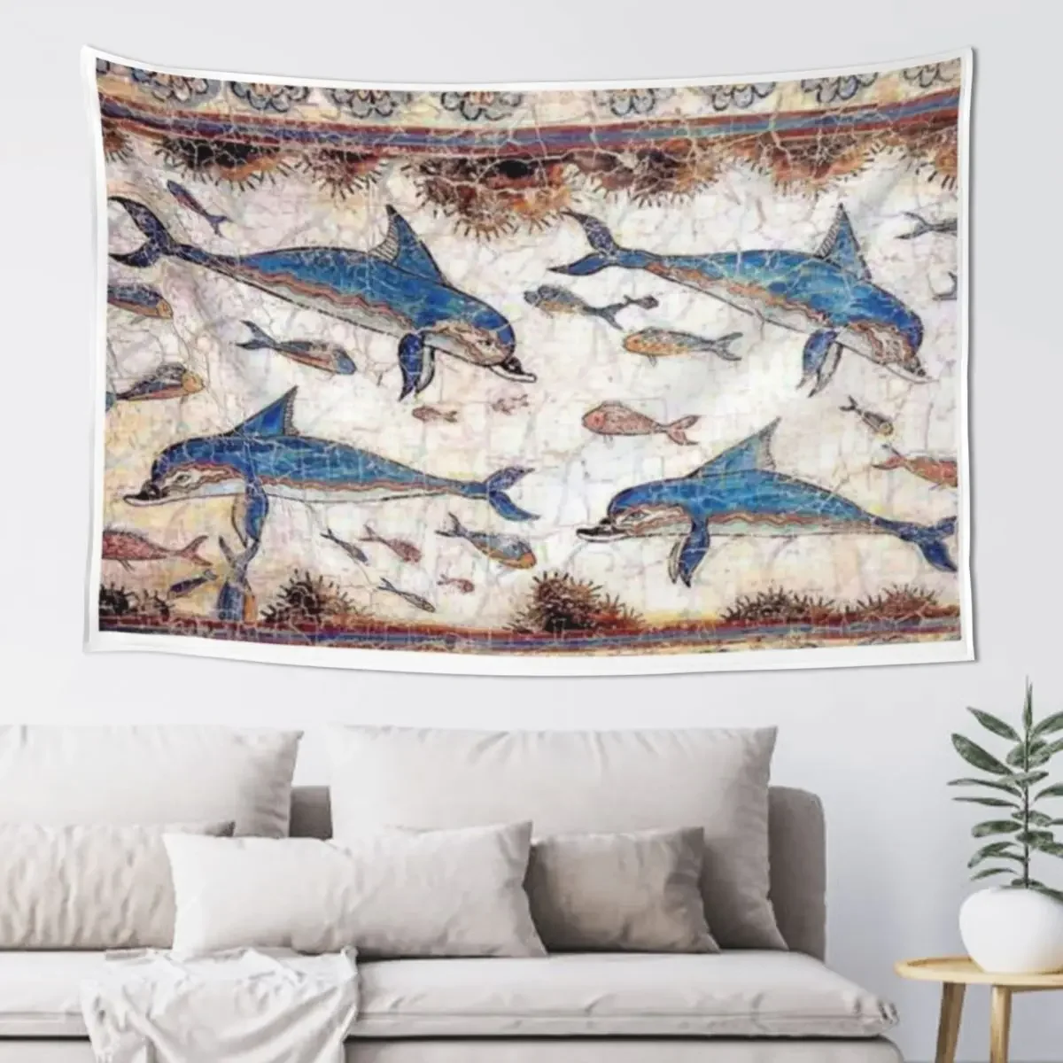 Миноан Дельфины Фреска Гобелен Японский Декор Комнаты Рождественские Украшения