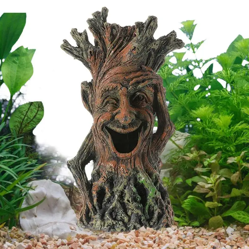 

Aquarium Decor Tree Trunk Face Statues Resin Craft Ornament For Home Office Aqua Decor Gift For Fish-Keeping Lovers