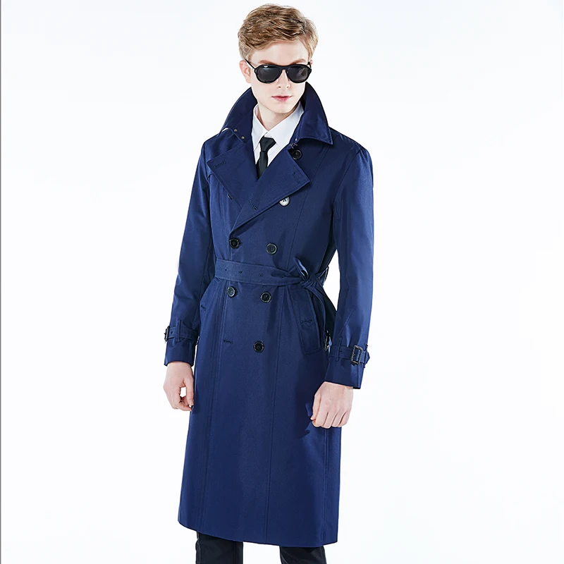 Мужская Длинная черная ветровка до колен непромокаемая британская трендовая