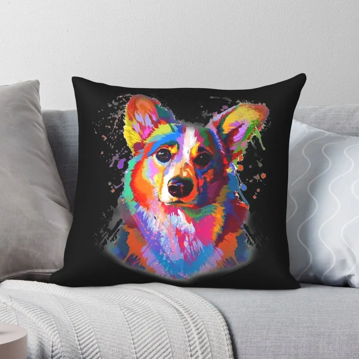 

Corgi Artistic Square Pillowcase Polyester Linen Velvet Creative Zip Decor Throw Pillow Case Home Cushion Cover