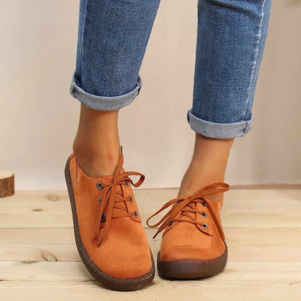 

2022 New Women Flats Shoes Platform Flats Fashion Loafers Outdoor Anti-slip Comfortable Shoes Lace-up Leather Women's Shoes