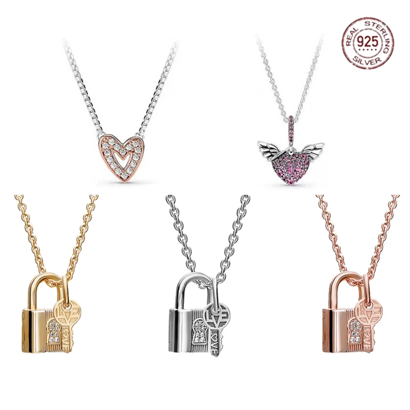 

925 Sterling Silver Silver Color Bird Gold Color Padlock Key Pendant fit Original Pandora Bracelet Necklace DIY Jewelry Gift