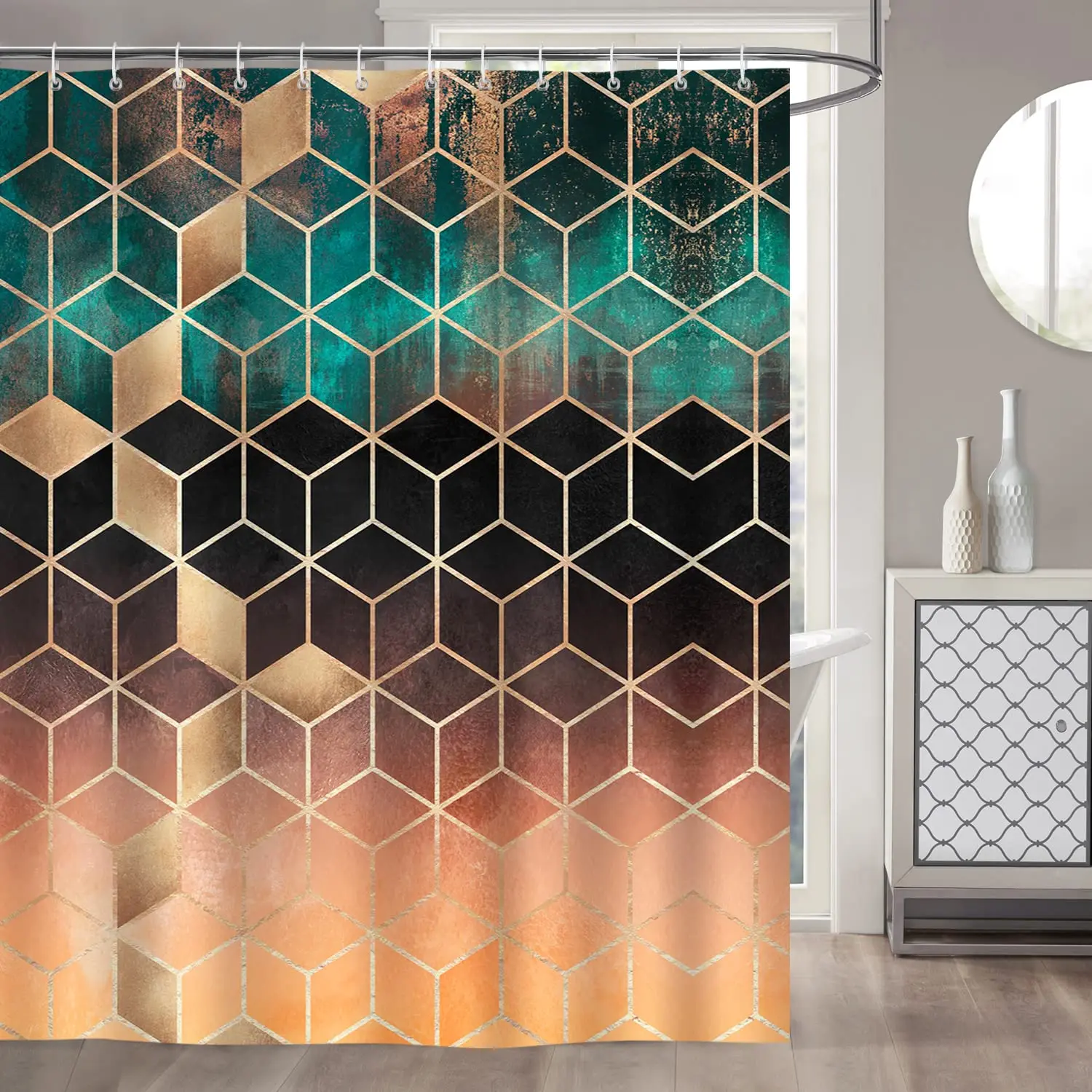 

Marble Shower Curtain Modern Geometric Bathroom Set Men Neutral Bronze Stripe Bath Curtains Texture Luxury Fabric Bathtub Decor