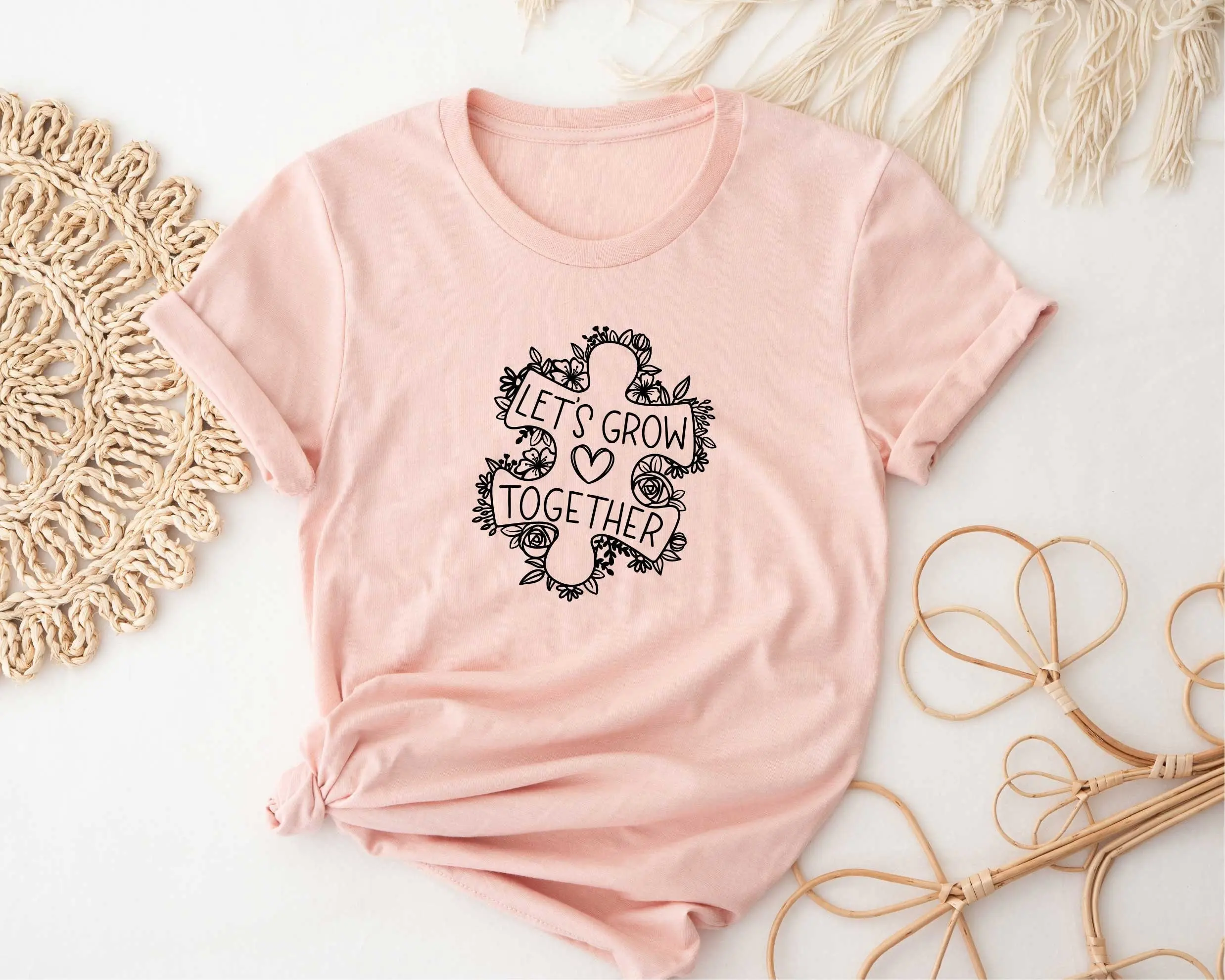 Футболка Давайте вырасту вместе с аутизмом для учителя месяца осведомленности