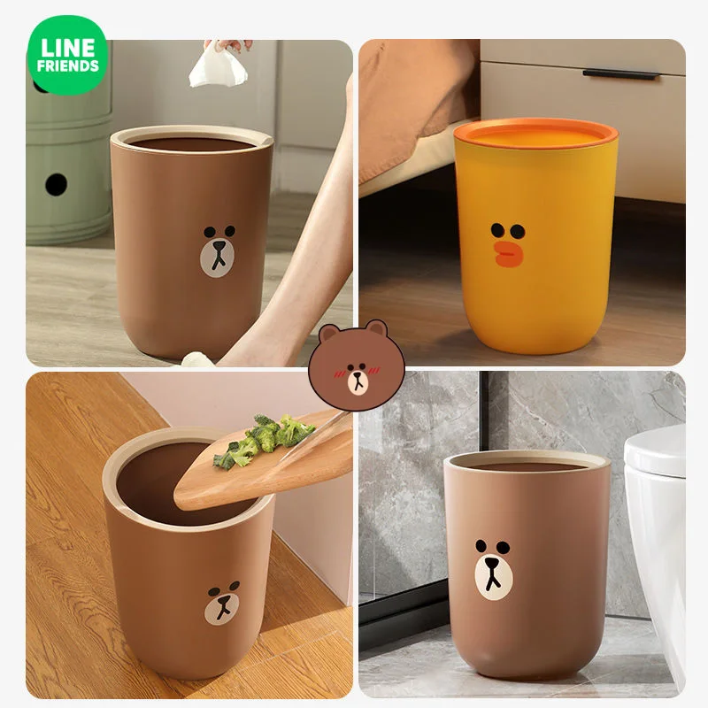 

Коричневые Мультяшные мусорные баки LINE, кавайная кухонная бытовая кухонная корзина для хранения отходов, подвесная корзина для отходов, сп...