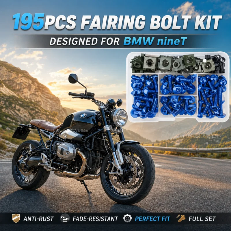Фото Комплект из 195 болтов, гаек и клипс для обтекателей мотоциклов BMW R nineT RnineT Nine T Pure Scrambler Urban G/S 2014-2022 2015, обработка ЧПУ №1