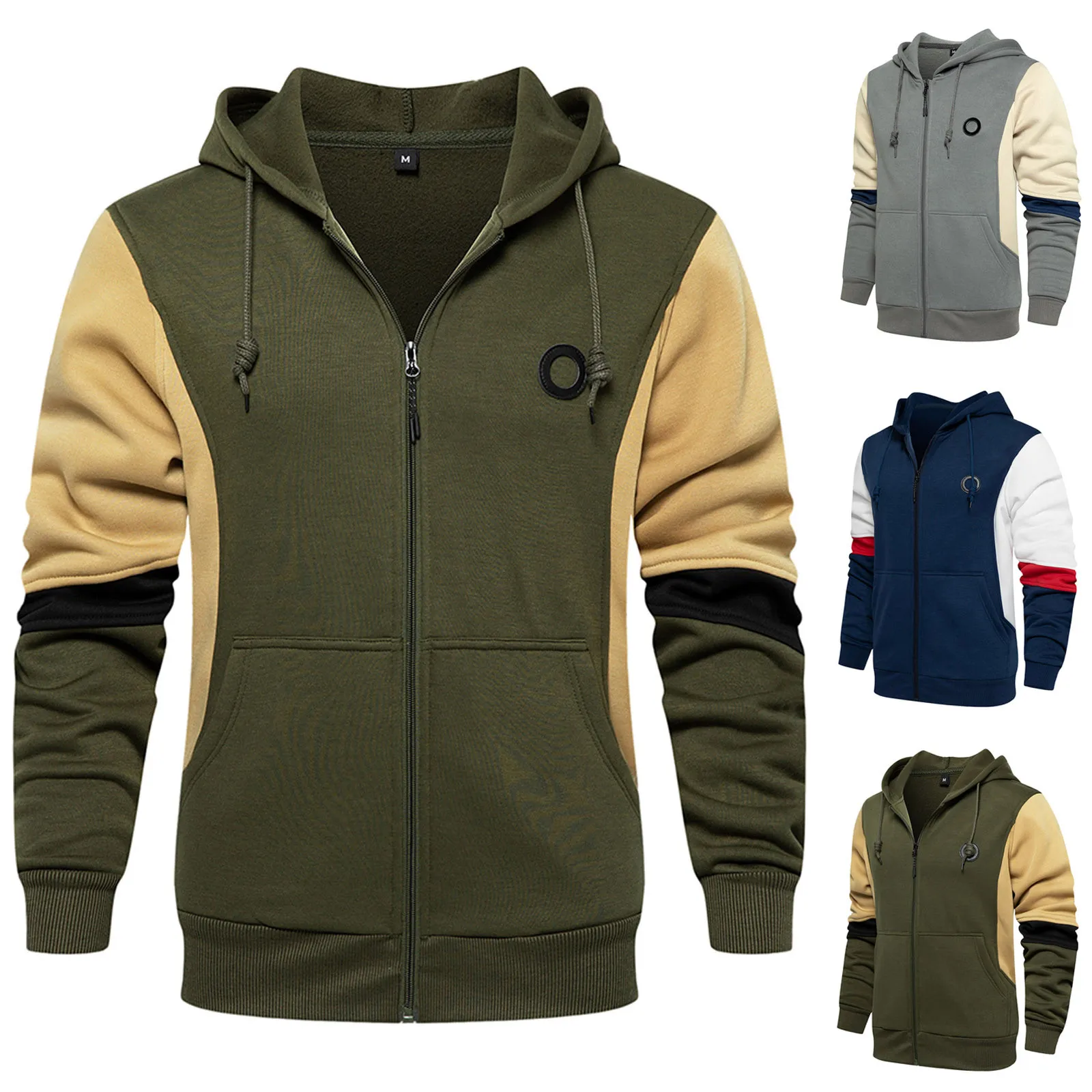 

Men'S Winter Long-Sleeved Hoodie Color-Blocking Zipper Top Casual Loose Plain Hoodies Men Hoodie Dress for Men The Hoodie Men