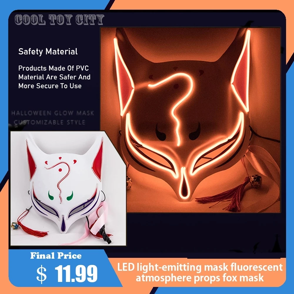 

PVC Halloween Clubbing Lighted Kitsune Fox LED Mask DIY Costume Rave Cosplay EDC Party Party Masks