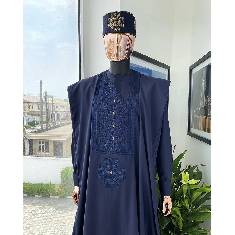 H&ampD Men's African Clothing Embroidered Dashiki Traditional Robe Long Sleeve Shirt Pants Set Wedding Dress Rich Bazin Original - купить