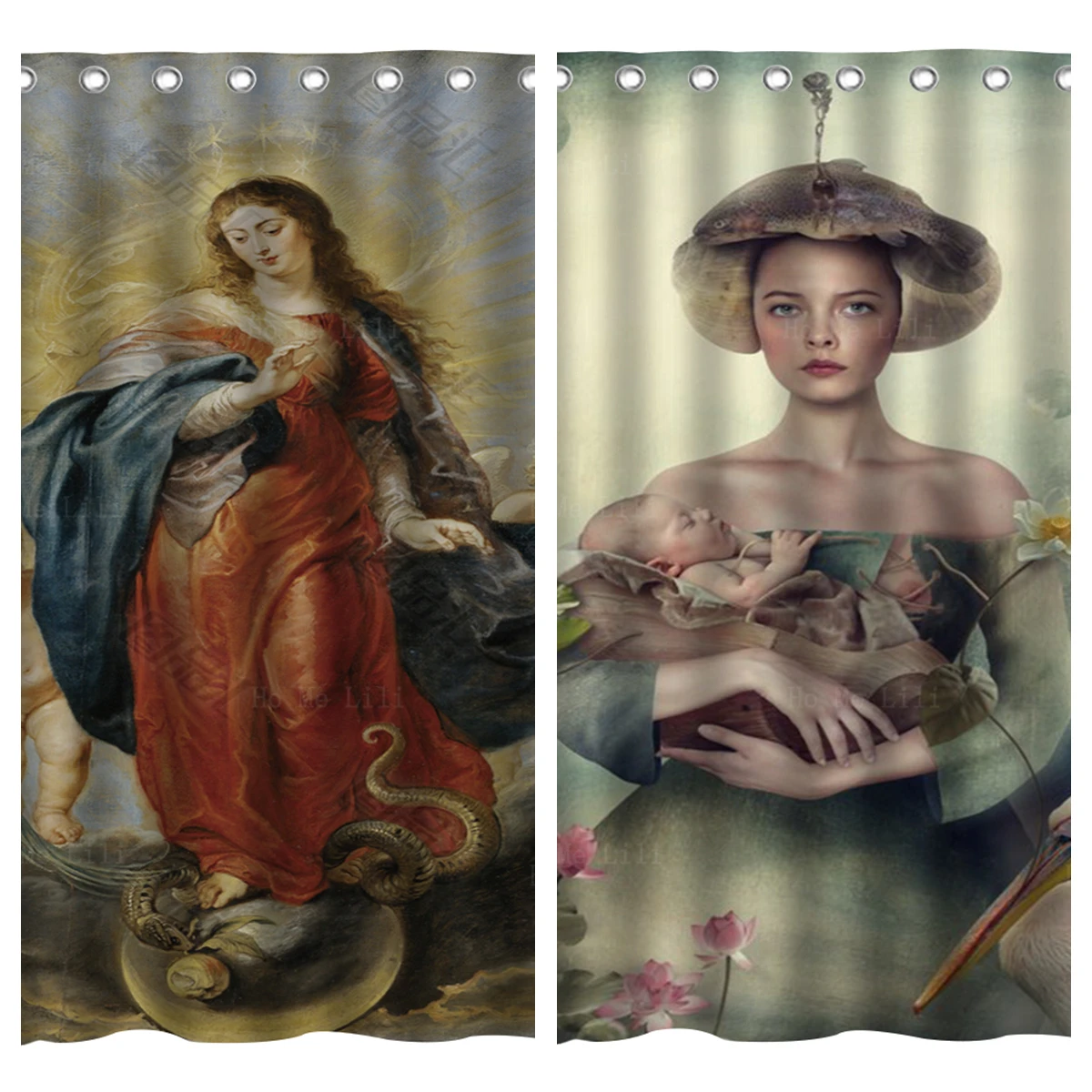 

The Virgin Glorifies Two Angels Behind Her And The Woman Holding The Baby Shower Curtain By Ho Me Lili For Bathroom Decor