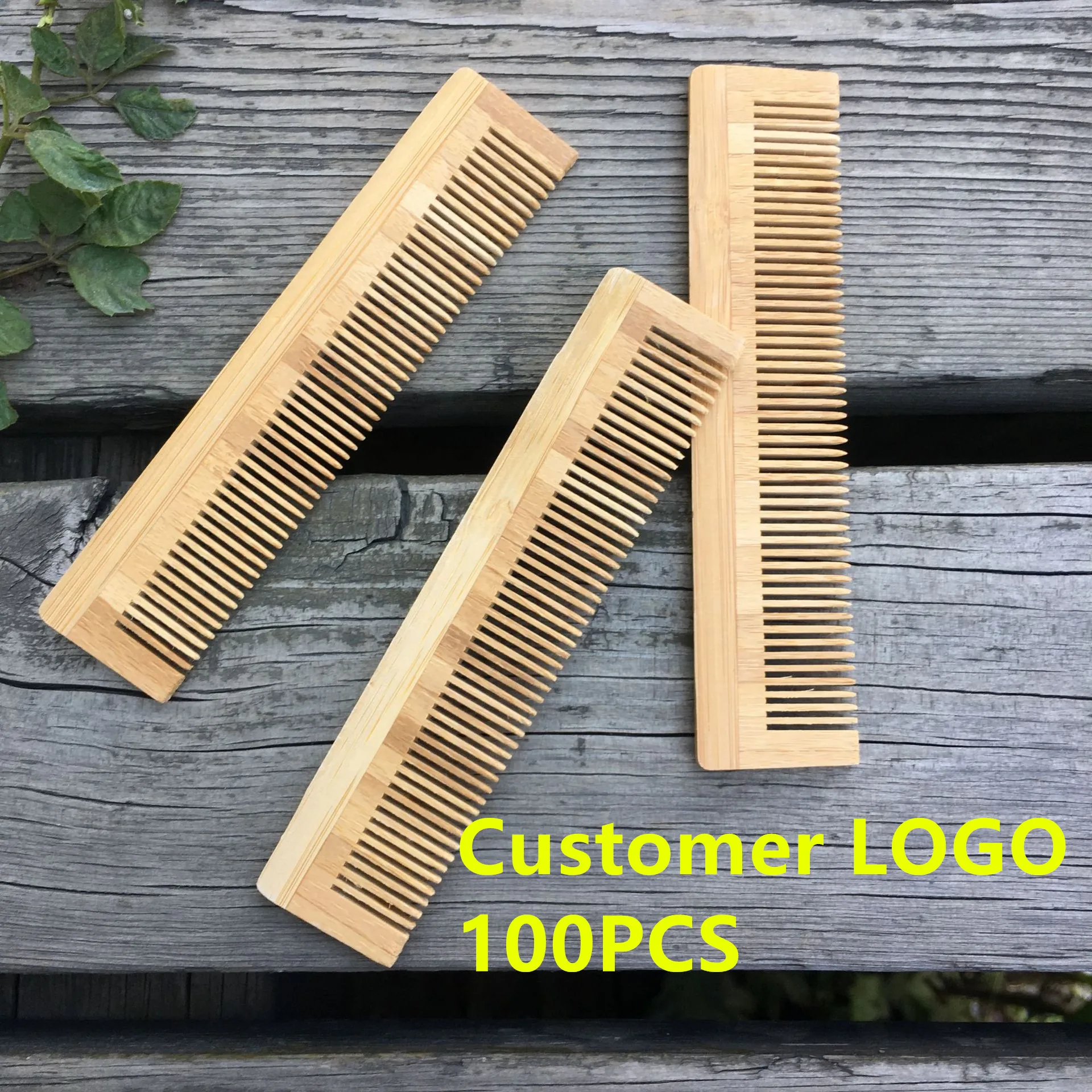 100Pcs Eco Friendly Hair Brush Customized Logo Bamboo Wooden Portable Hair Comb Laser Engraving Logo Comb for Hotel  Gift