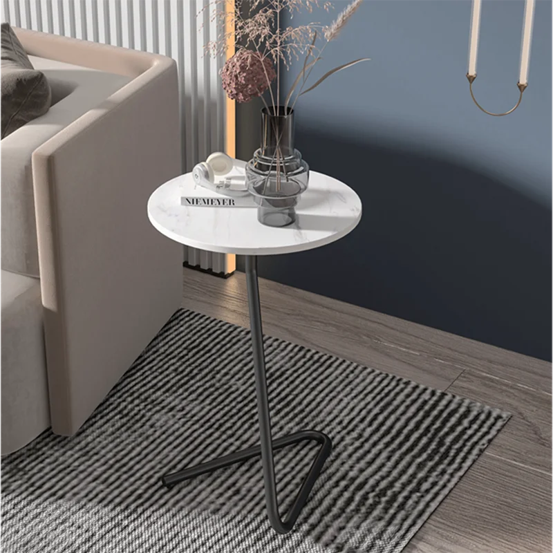 Белый круглый современный кофейный столик Декор металлический балкон