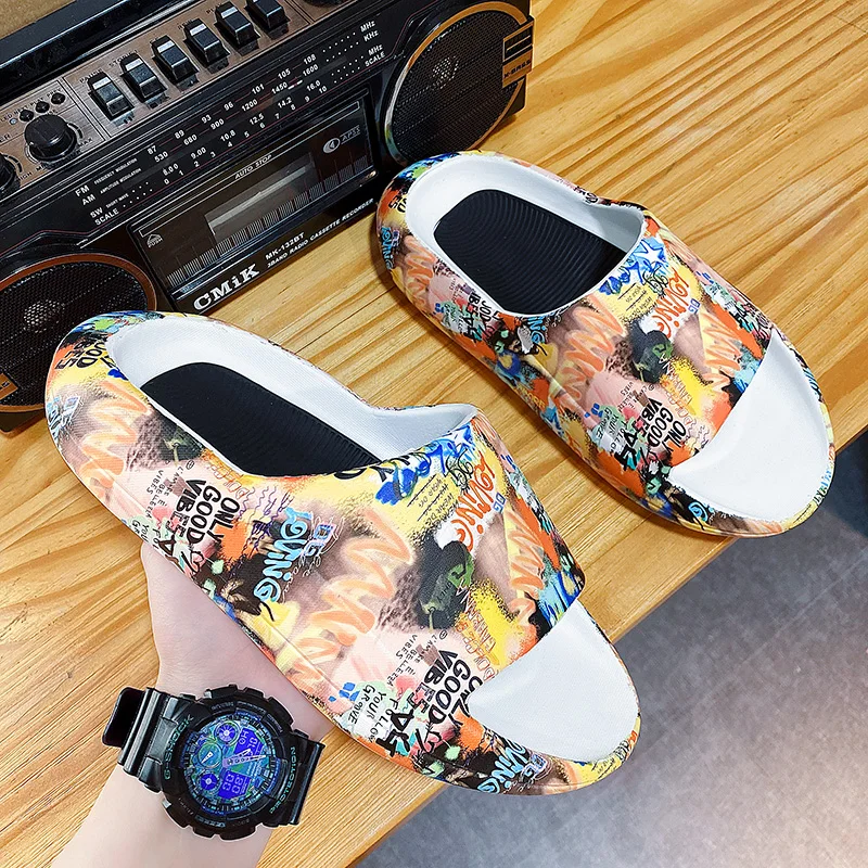 

Summer Women Men's Slippers Indoor Bath Thick Platform Non-slip Home Easter Cartoon Flip Flops Bear Beach Sandals Ladies Shoes